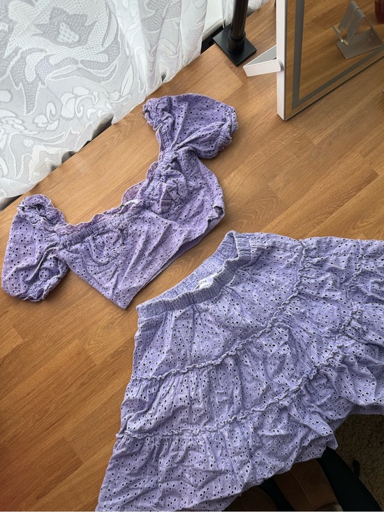 Bershka Dresses & Skirts - Bershka spring/summer outfits Lavender Eyelet Crop Top & Tiered Skirt Set